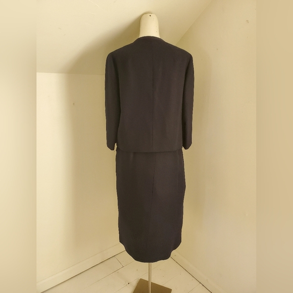 50s 60s Vintage Gimbels Navy Blue Mod Pencil Skirt & Cropped Jacket Set - Picture 3 of 9